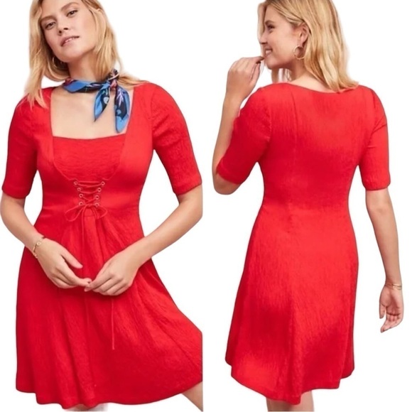 Anthropologie Maeve Red Juliet Corset Mini Dress US 4 - Picture 1 of 10